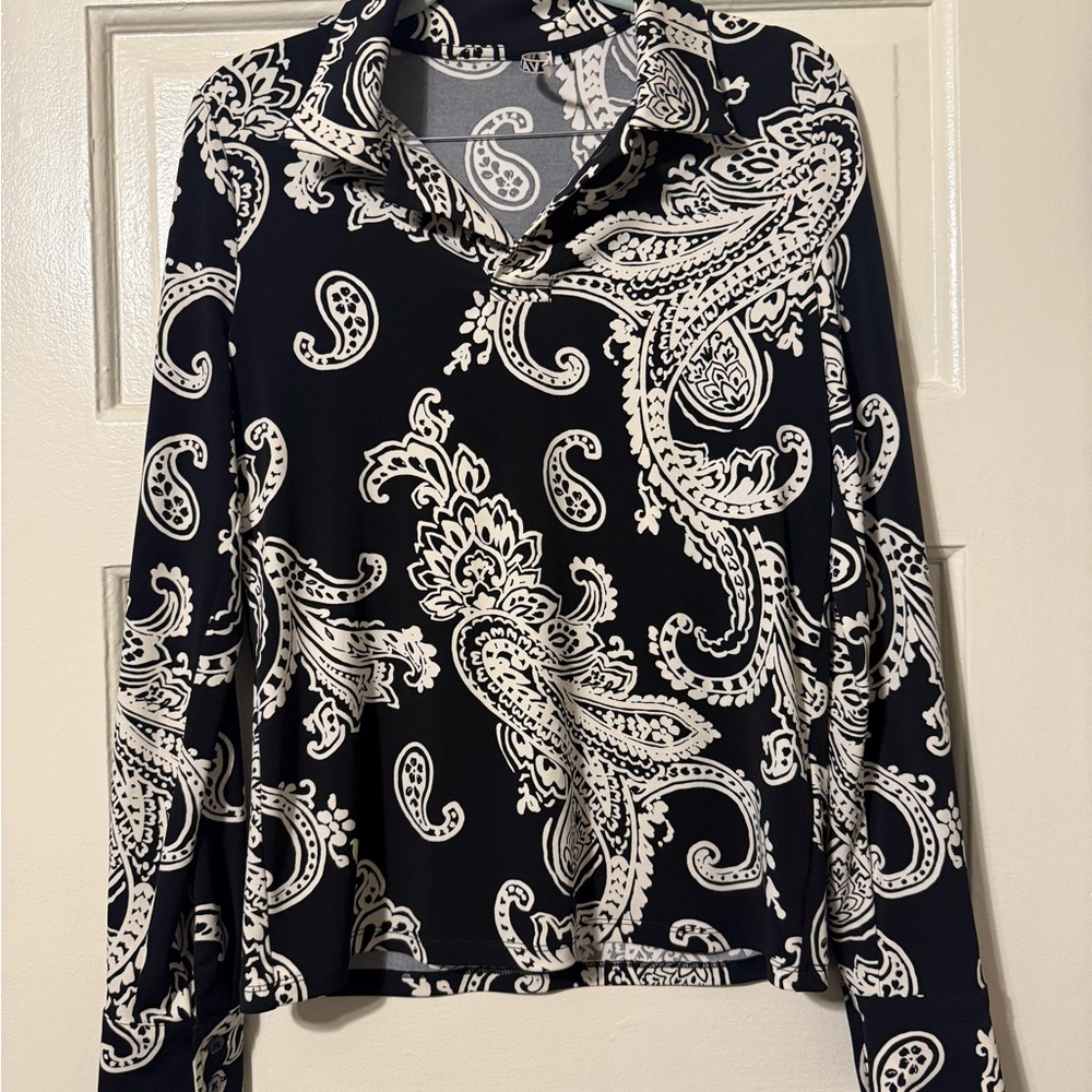Elegant Black Paisley Button Down Shirt